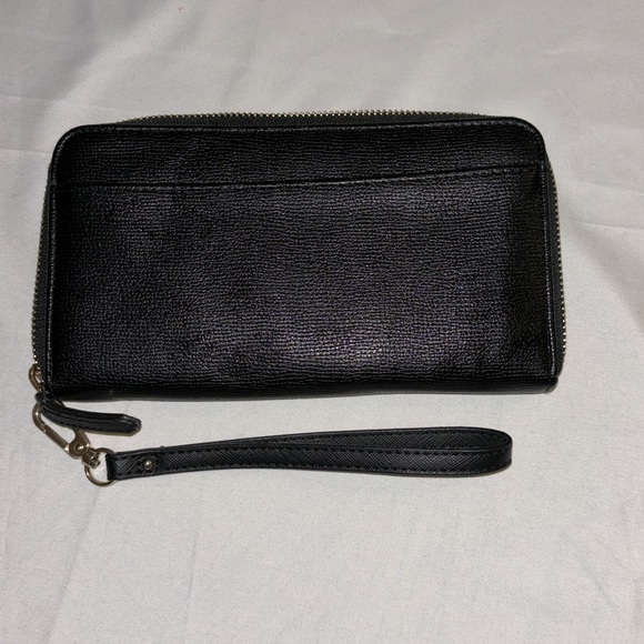Round Zipper Long Wallet Horsebit Faux Leather Black - Picture 3 of 8